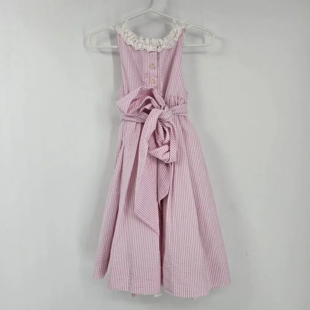 Ralph Lauren Girls Seersucker Dress Size 4T Sleeveless Pink Striped Cottage
